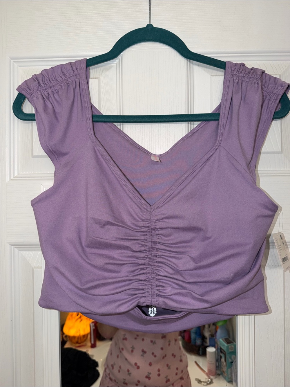 FP Movement by Free People Lavender Ruched V-Neck Crop Top NWT
